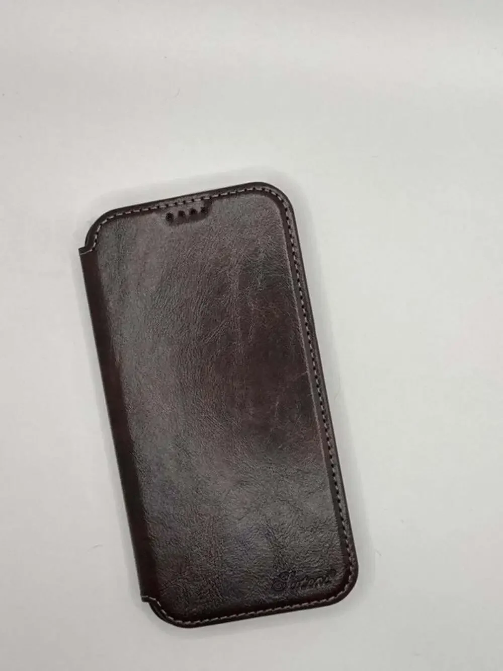 iPhone 14 /15 plus brown faux leather wallet case